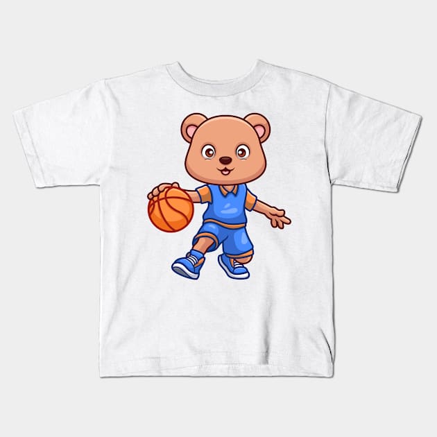 Basketball Bear Cute Cartoon Kids T-Shirt by GumregaStd